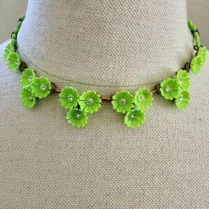 Vintage Lime Green Flower Rhinestone Necklace